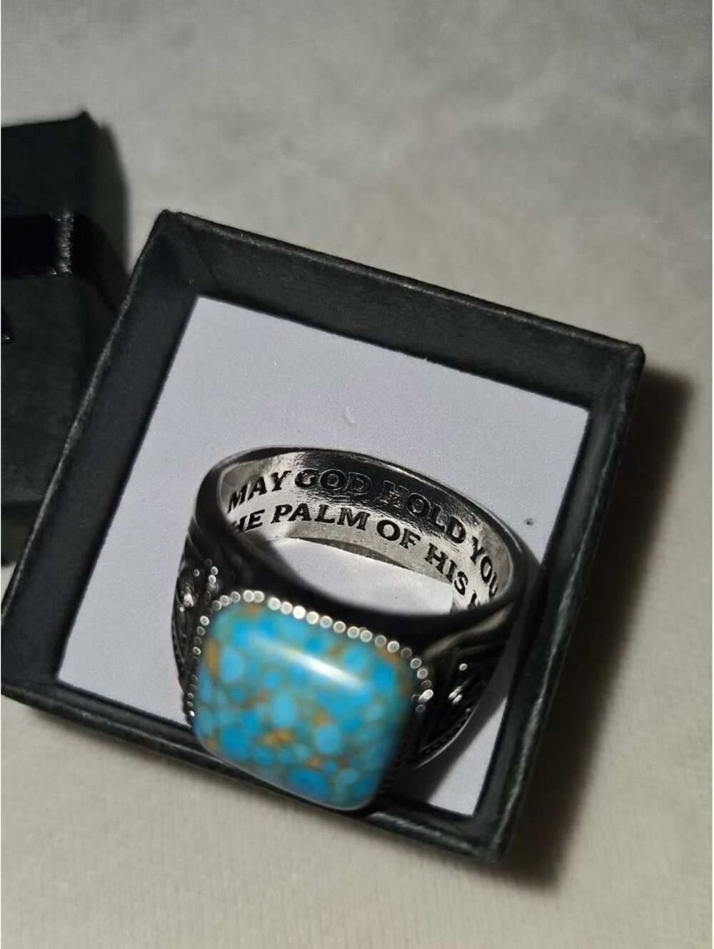 Men's 925 Silver Plated Ring w Synthetic Turquoise Stone, New size 11